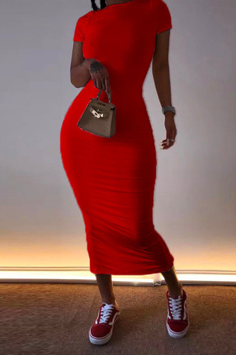 Red Fashion Casual Short Sleeve Slim Dress