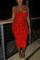 Red Sexy Fashion Print Suspender Dress