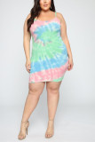 Multicolor Sexy Printed Plus Size Strap Dress
