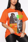 Orange Fashion Sexy Printed Short-sleeved T-shirt