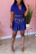 Blue Sexy Short Sleeve Short Skirt Set (Without Belt)
