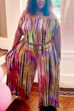 Colorful Sexy Plus Size Printed Off Shoulder Jumpsuit