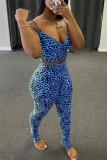Blue Sexy Fashion Sling Tops Trousers Fitted Set