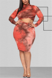 Red Fashion Plus Size Printed Long Sleeve Top Set