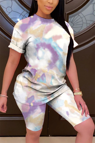 Purple Fashion Casual Printed T-shirt Shorts Set