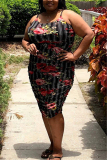Multicolor Sexy Plus Size Printed Sling Dress