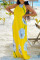Yellow Fashion Sexy Printed Suspender Dress
