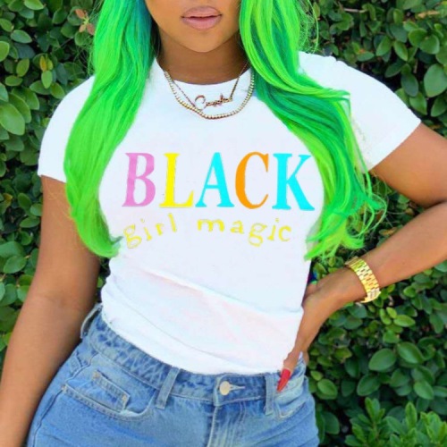 WhiteLetter Fashion Letter Printed Black Short Sleeved T-shirt