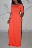 OrangeRed Fashion Casual Round Neck Long Dress