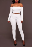 White Fashion Casual Long Sleeve Off Shoulder Set