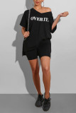 Grey Fashion Casual Printed Short Sleeve Shorts Sports Set