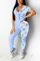 Blue Sexy Patchwork Printed Skinny Jumpsuit
