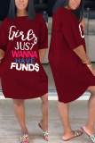 Wine Red Fashion Sexy Printed Short Sleeve Dress
