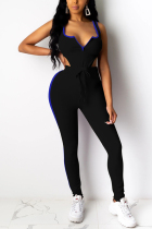 Black knit Sexy Active Solid Patchwork Two Piece Suits Straight Sleeveless Two-piece Pants Set
