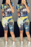 BlueYellow Fashion Casual Printed Short Sleeve Shorts Set