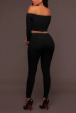Black Fashion Casual Long Sleeve Off Shoulder Set