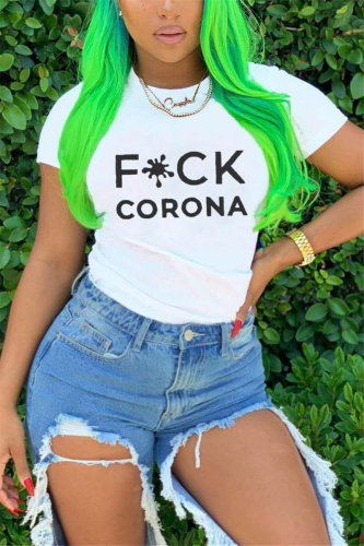 White Fashion Letter Printing Short Sleeve T-shirt