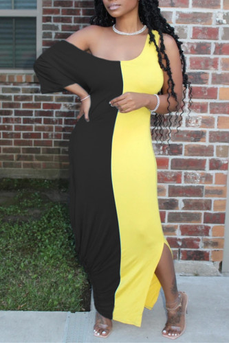 Black Fashion Casual Stitching Strapless Dress