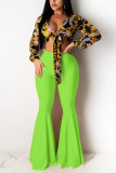 Fluorescent green Sexy Fashion Casual Lotus Leaf Trousers
