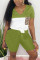 Green Fashion Casual Stitching Short Sleeve Shorts Set