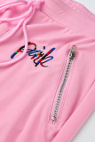 Pink Fashion Casual Letter Print Patchwork Hooded Collar Long Sleeve Two Pieces