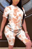 OrangeWhite Fashion Casual Printed T-shirt Shorts Set