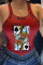 Red Casual Street Print Patchwork U Neck Tops