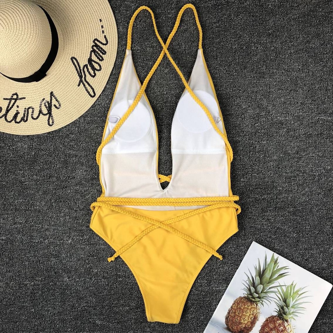 Sexy Fashion Yellow One Piece Swimsuit 