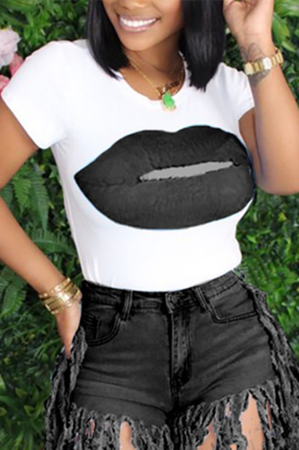 Black Fashion Casual Printed Short Sleeve T-shirt