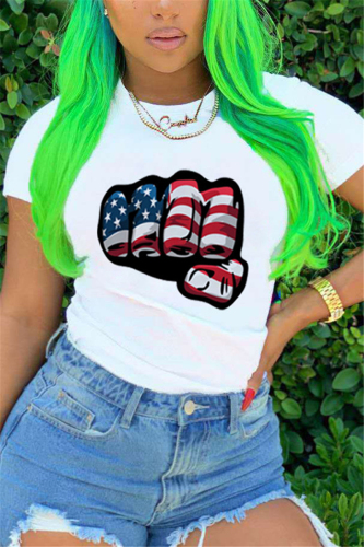 Fist Fashion Casual Print White Short Sleeve T-shirt