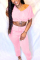 Pink Fashion Casual Short Sleeve Top Pants Two-piece Set