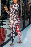 Pink Fashion Printed Long Sleeve Jumpsuit