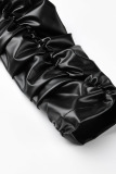 Black Fashion Casual Solid Fold Regular High Waist Pencil Trousers