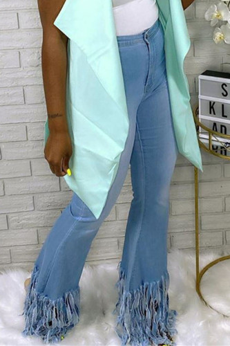 Blue Fashion Casual Fringed Denim Trousers