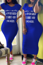 Blue Fashion Casual Printed Short Sleeve Dress