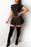 Black Fashion Sexy Short Sleeve Skirt Set