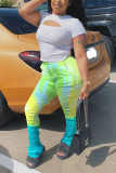 Fluorescent green Fashion Casual Printed Slim Trousers