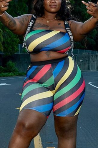 Multicolor Fashion Sexy Striped Two-Piece Set