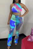 Blue Sexy Fashion Printed Trousers Two-piece Set
