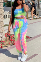 Multicolor Sexy Printed Snigle Shoulder Top Trousers Set