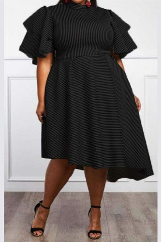 Black Fashion Sexy Striped Plus Size Dress