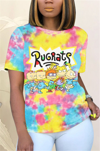 Yellow Fashion Casual Print Short Sleeve T-shirt