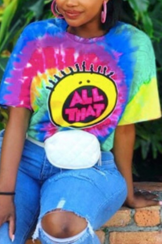 Colorful Rainbow Color Graphic Casual Printed Short Sleeve T-shirt Tees