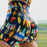 Multicolor Fashion Sports Printed Skinny Shorts