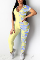 Yellow Sexy Patchwork Printed Skinny Jumpsuit
