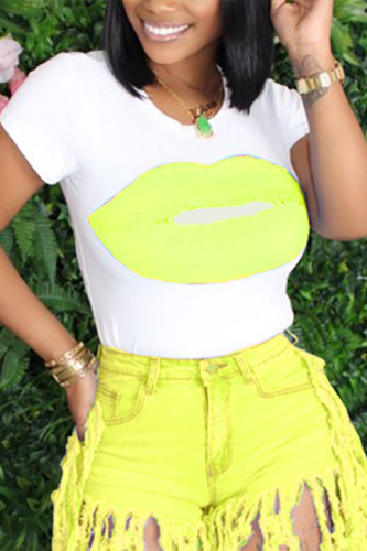 Yellow Fashion Casual Printed Short Sleeve T-shirt