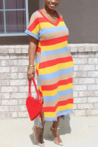 Red Fashion Casual Striped Print Loose Dress
