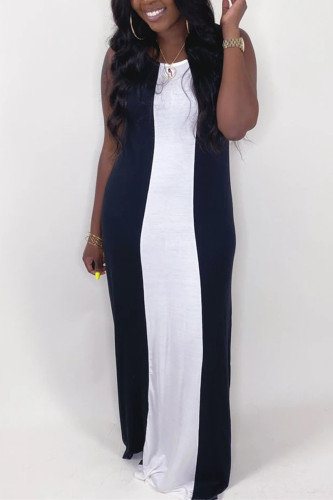 BlackWhite Fashion Casual Stitching Sleeveless Dress