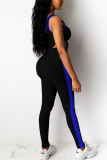 Black knit Sexy Active Solid Patchwork Two Piece Suits Straight Sleeveless Two-piece Pants Set