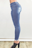 Dark Blue Fashion Casual Ripped Jeans